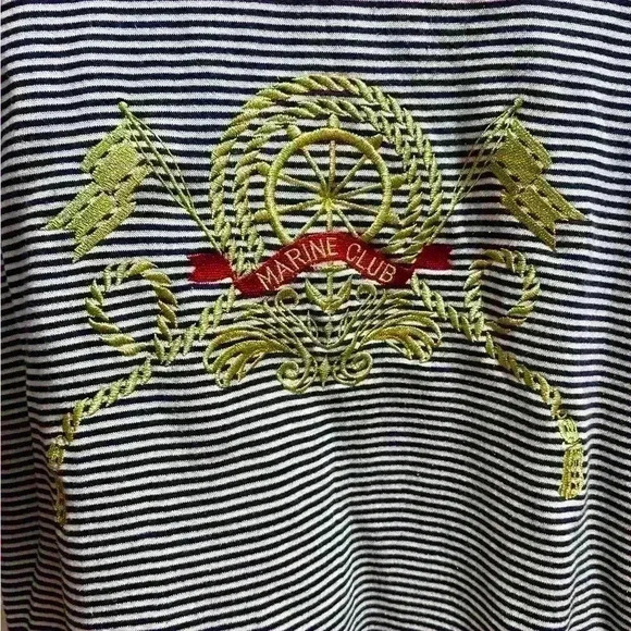 VINTAGE 1980s Womens Blue and White Striped Marina Club Sweatshirt - Picture 3 of 5